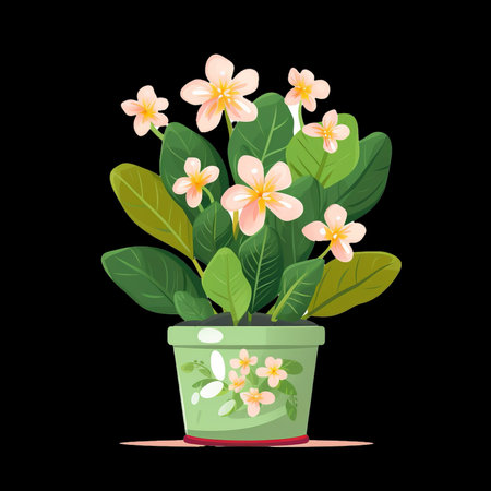 Plant in pot isolated on black background. Vector illustration in flat style.のイラスト素材