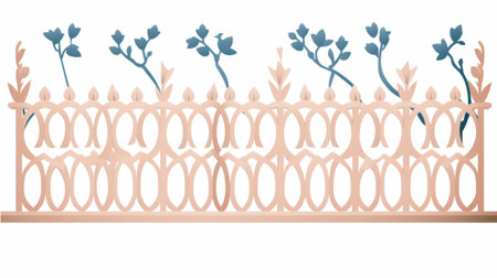 Illustration of a decorative fence with flowers on a white background.のイラスト素材