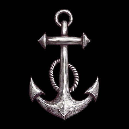Anchor isolated on black background. Nautical theme. Vector illustration