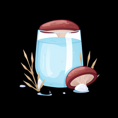 Mushroom in a glass. Vector illustration on a black background.のイラスト素材