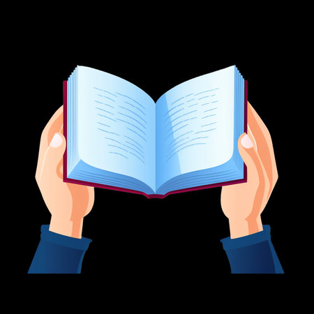 Hands holding a book. Isolated on black background. Vector illustration.のイラスト素材