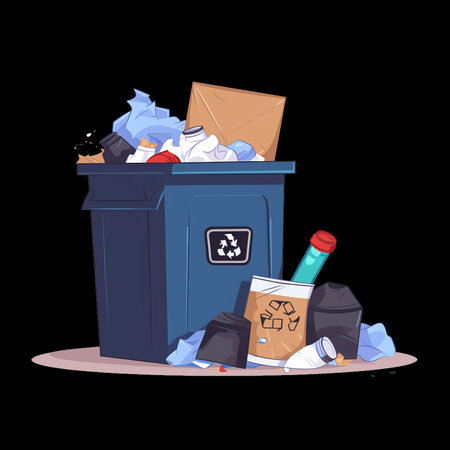 Garbage bin with rubbish. Vector illustration in flat cartoon style.のイラスト素材