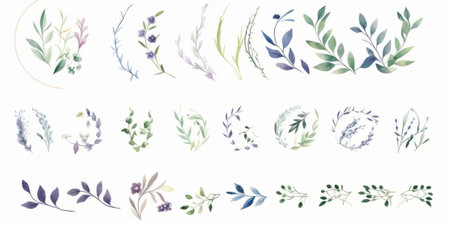 Set of watercolor floral elements for your design. Vector illustration.のイラスト素材