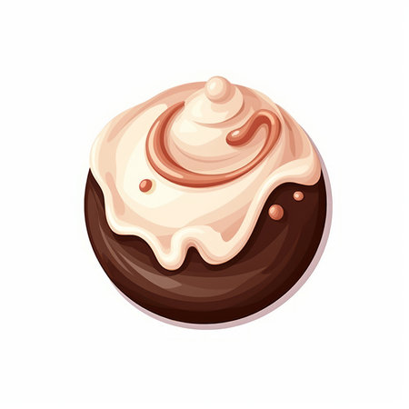 Chocolate ball with whipped cream isolated on white background. Vector illustration.のイラスト素材