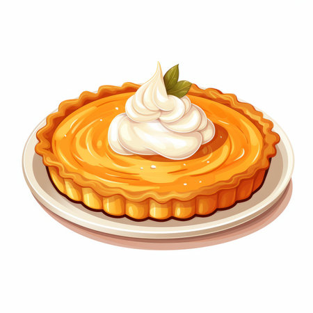 Pumpkin pie with whipped cream. Vector illustration on white background.のイラスト素材