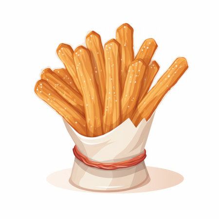 French fries in paper bag isolated on white background. Vector illustration.のイラスト素材