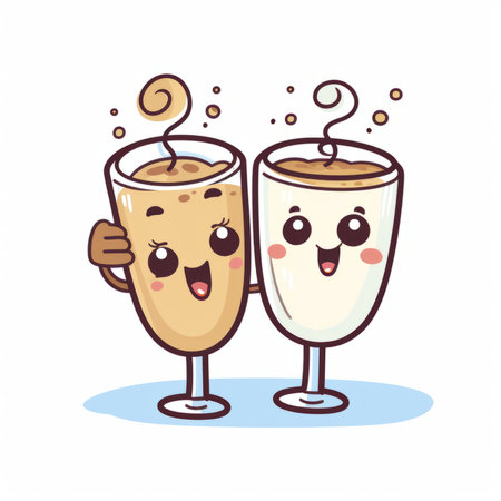 Coffee with milk cartoon character. Vector illustration isolated on white background.のイラスト素材
