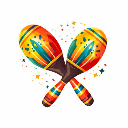 Mexican maracas with colorful stripes on white background. Vector illustration.のイラスト素材