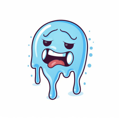 Cute cartoon blue slime character. Vector illustration isolated on white background.のイラスト素材