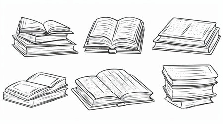 Hand drawn books on white background. Vector illustration for your design.のイラスト素材
