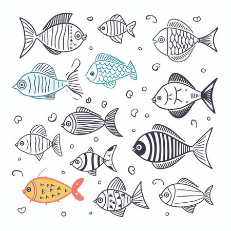 Set of hand drawn fish doodles. Vector illustration isolated on white background.のイラスト素材