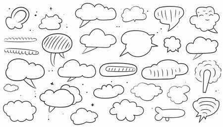 Set of hand drawn doodle speech bubbles. Vector illustration.のイラスト素材