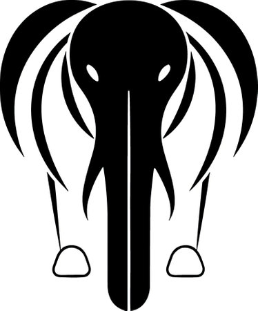 Elephant head silhouette. Black and white vector illustration isolated on white backgroundのイラスト素材