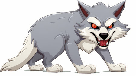 Illustration of a wolf with an angry expression on a white backgroundのイラスト素材