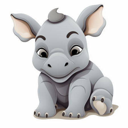Cute baby rhinoceros isolated on white background. Vector illustration.のイラスト素材