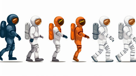 Astronaut in different poses. Vector illustration on white background.のイラスト素材
