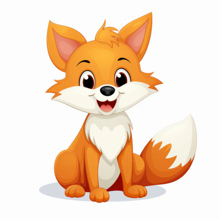 Cute cartoon fox sitting on white background. Vector illustration of a little fox.のイラスト素材