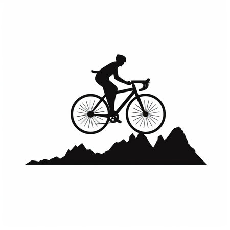 Cyclist silhouette on the top of the mountain. Vector illustrationのイラスト素材
