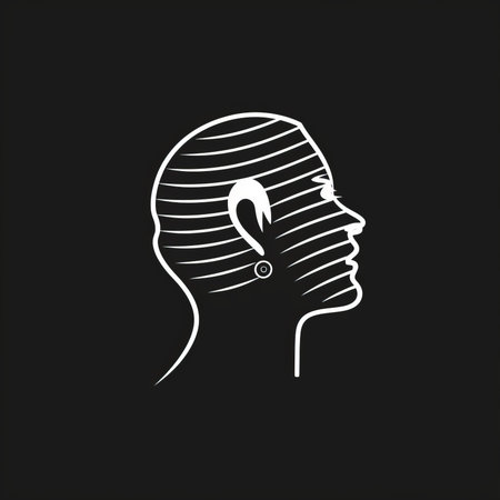 Human head with question mark. Conceptual vector illustration. Isolated on black background.のイラスト素材