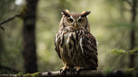 Long-eared owl (Bubo bubo) in the forestの素材