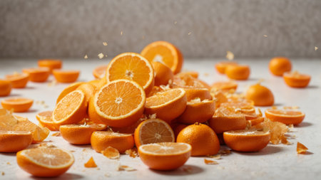 Slices of orange on a light background. The concept of healthy eating.の素材