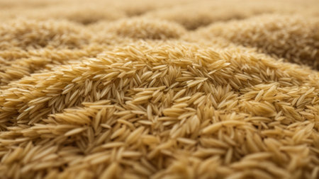 Close up of uncooked long grain rice background. Selective focus.の素材