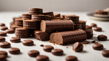Chocolate truffles on white background. Selective focus.の素材