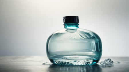 Bottle of water on a wooden table. Shallow depth of fieldの素材