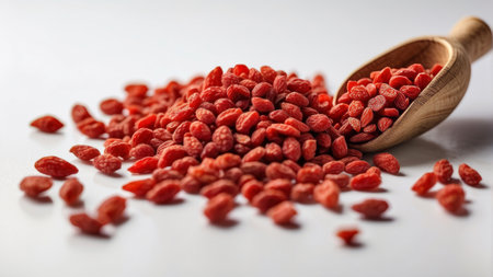 Dried goji berries on a white acrylic background. Selective focus.の素材