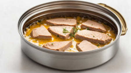 Pork tongue soup in a tin can on a white background.の素材