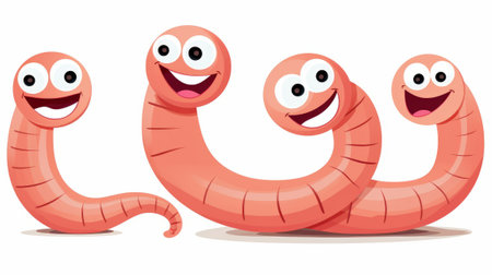 Cartoon funny worm. Vector illustration isolated on a white background.の素材