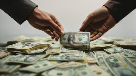 Hands of businessman and businesswoman counting money in the office.の素材