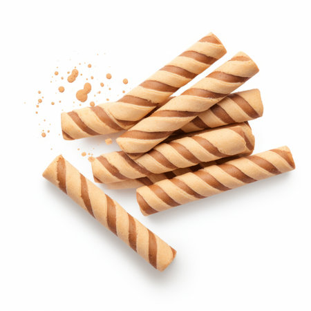 wafer rolls isolated on white background close up. Top view.の素材