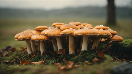Mushrooms growing in the autumn forest. Beautiful nature scene.の素材