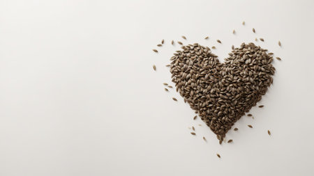 Heart made of sunflower seeds on white background with space for textの素材