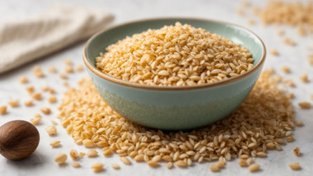 Sesame seeds in a bowl on a light background. Selective focus.の素材