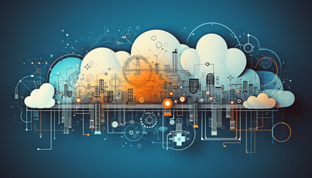 Conceptual image of smart city with cloud computing. Vector illustrationの素材
