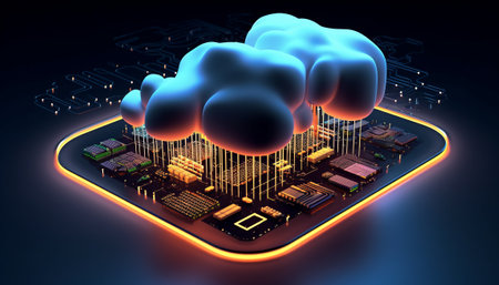 Cloud computing on smartphone, 3d rendering. Computer digital drawing.の素材