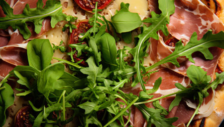 Italian prosciutto crudo or jamon and arugula saladの素材
