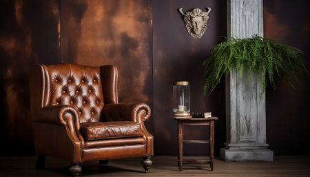 Luxury leather armchair in classic interior. 3d renderの素材