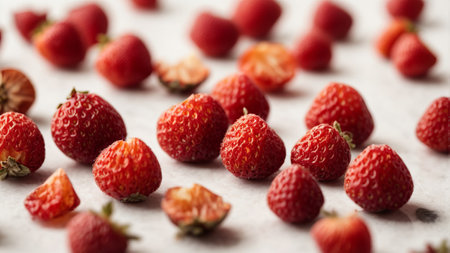 Strawberries on baking paper, close-up, selective focusの素材