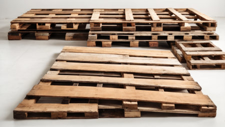 Wooden pallets for transportation of goods on a white background.の素材
