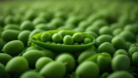 Green peas in a pod on a background of green pea podsの素材
