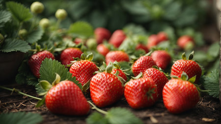 Strawberries in the garden. Selective focus. nature.の素材
