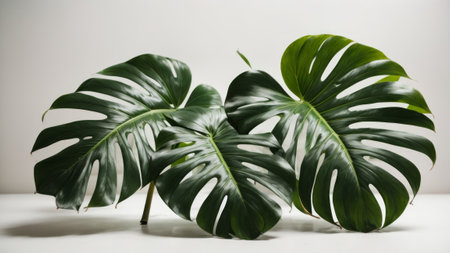 Monstera deliciosa leaves on white background. Tropical plants.の素材