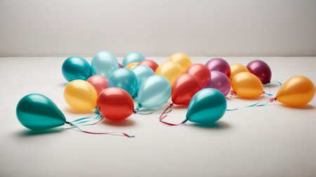 colorful balloons on white wooden background, retro toned, selective focusの素材