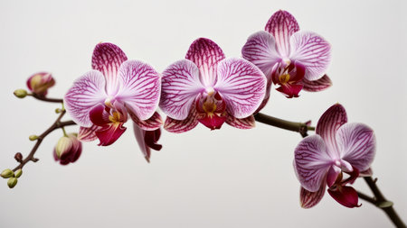 Beautiful pink orchid flowers on a white background. Close-upの素材