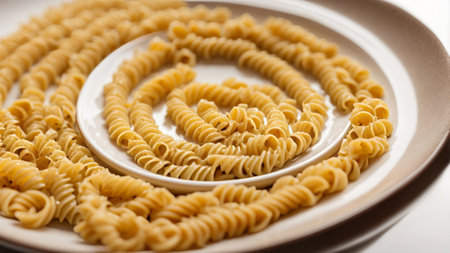 close up of a plate of italian pasta on a white backgroundの素材