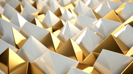 Abstract 3d rendering of chaotic golden pyramids. Futuristic background for business presentations.の素材