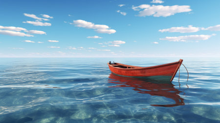 fishing boat in the sea on a sunny day. 3d renderの素材
